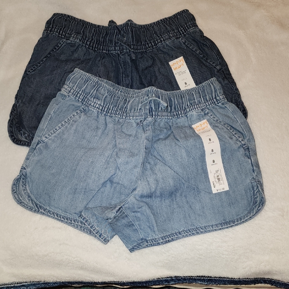 2 For 1 - Girls Kids Denim Shorts Set - Light Blue and Dark Blue NwT SIZE 8